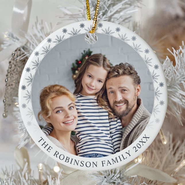 Stilvolle, doppelseitige 2-Foto Silberschneeflocke Keramik Ornament (Von Creator hochgeladen)