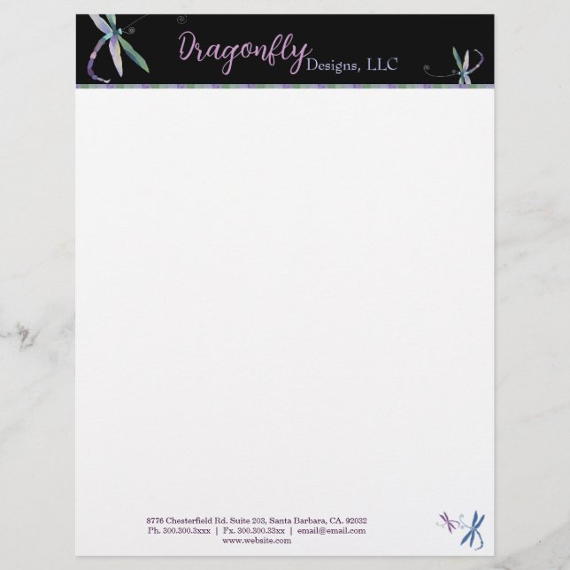 Stilvolle Dragonfly Designer Business Briefkopf (Vorderseite)