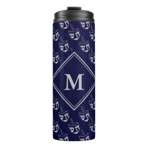 Stilvolle DREIDEL Monogram Blue Gray Thermosbecher