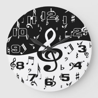 Stilvolle dreifacher Clef-Welle Schwarzweiss Große Wanduhr