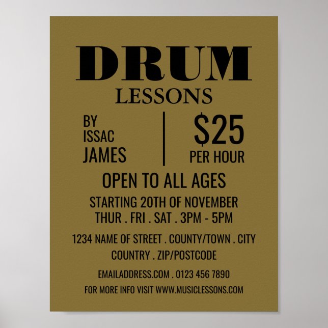 Stilvolle Drum Lessons Werbung Poster (Vorne)