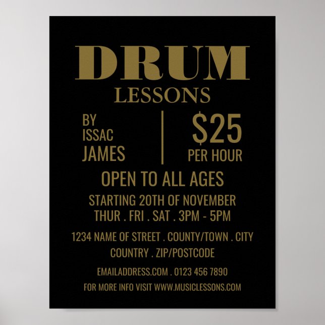 Stilvolle Drum Lessons Werbung Poster (Vorne)