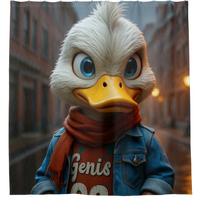Stilvolle Duck im Duschvorhang der Stadt (Vorderseite)