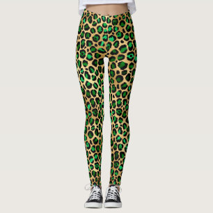Stilvolle dunkelgrüne und goldene Blätter Leggings