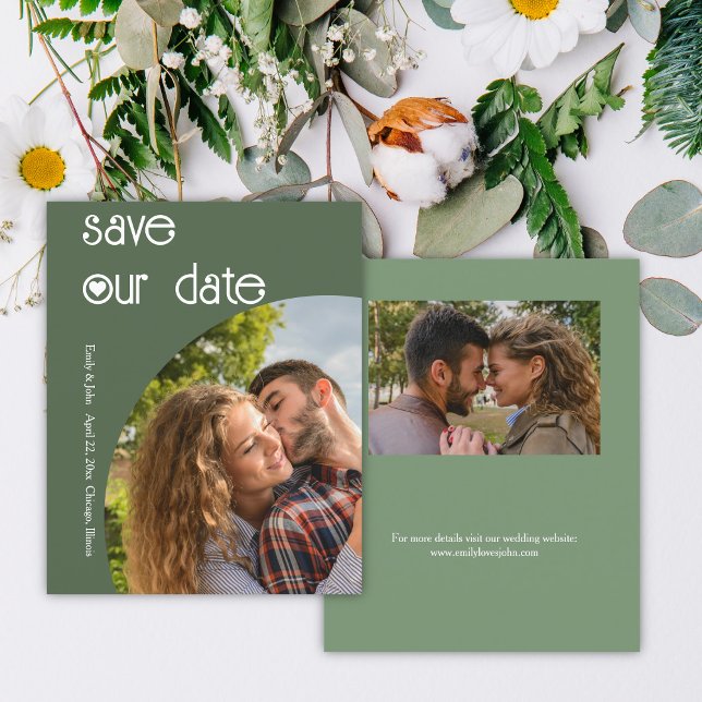 Stilvolle Dunkelkalkgrün Save the Date (Von Creator hochgeladen)