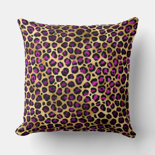 Stilvolle dunkelviolette und goldene Folien-Leopar Kissen