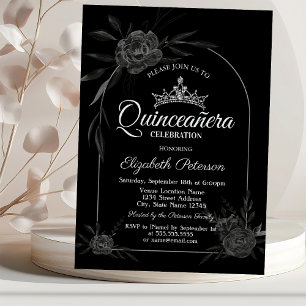 Stilvolle dunkle Rose Black Gothic Quinceañera Einladung