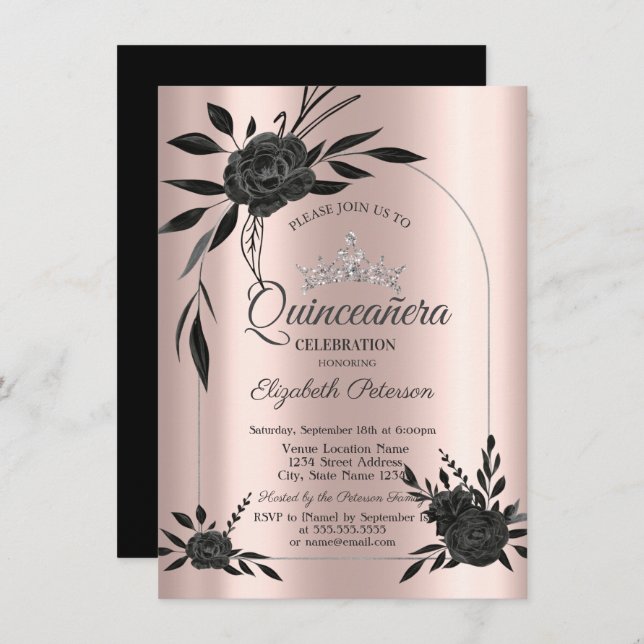 Stilvolle Dunkle Rose Gotische Rose Gold Einladung (Vorne/Hinten)