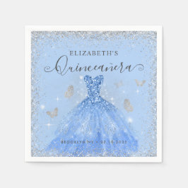 Stilvolle Dusty Blue Silver Glitzer Gown Quinceañe Serviette