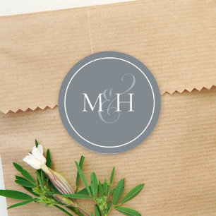 Stilvolle Dusty Blue Simple Monogram Ampersand Runder Aufkleber