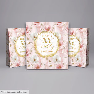 Stilvolle Dusty Pink Watercolor 70 Geburtstagsgesc Mittlere Geschenktüte
