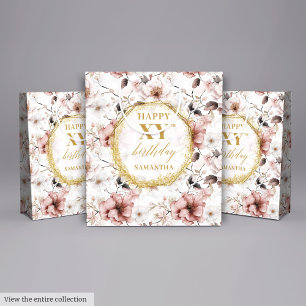 Stilvolle Dusty Pink Watercolor 70 Geburtstagsgesc Mittlere Geschenktüte