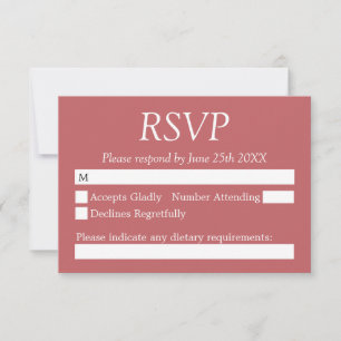Stilvolle Dusty Rose Pink Wedding RSVP Card