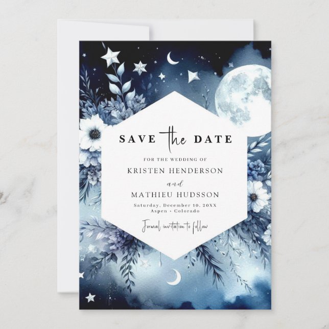 Stilvolle Earthy Moonlit Wedding Save The Date (Vorderseite)