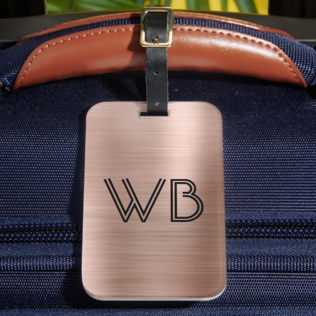 Stilvolle Elegant 2 Monogram, erste Rose Gold Meta Gepäckanhänger (Vorderseite Insitu 2)