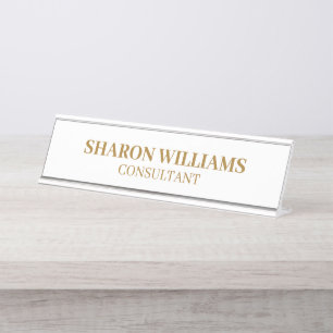 Stilvolle Elegant Beruflich White Gold Minimal Schreibtischnamensplakette