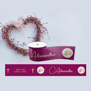 Stilvolle Elegant Burgund Rotes Kreuz Foto Typo Satinband