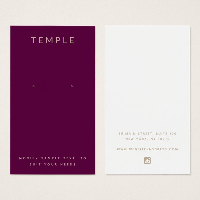 Stilvolle Elegant Burgundy Earring Display Card (Vorne & Hinten)