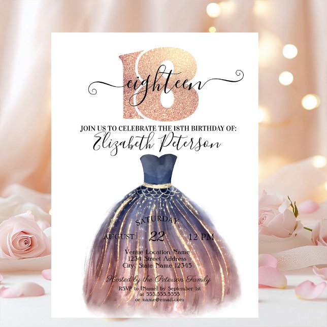 Stilvolle Elegant Dress 18. Geburtstagsparty Einladung (Von Creator hochgeladen)