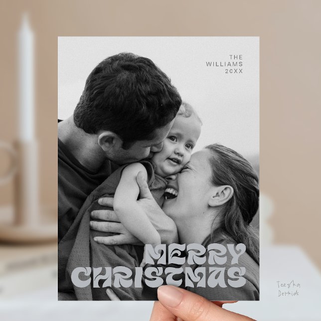 Stilvolle Elegant, frohe Weihnachten Familie Foto  Postkarte (Stylish Elegant, Merry Christmas Family Photo Chic Postcard in Romantic Chill Grey)