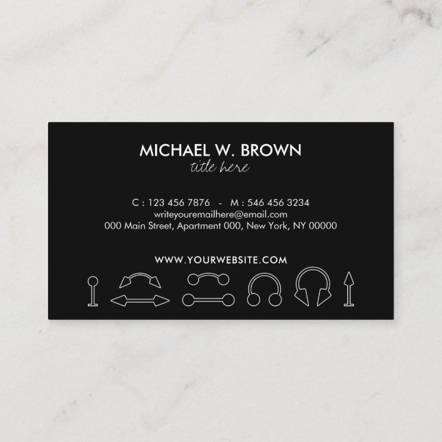 Stilvolle Elegant Jewelry Body Piercing Visitenkarte (Rückseite)