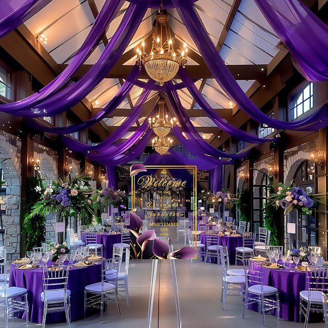 Stilvolle Elegant Lila Calla Lily Akryllische Hoch Acrylschild (Stunning Purple Floral Calla Lily Script Wedding Welcome Sign)