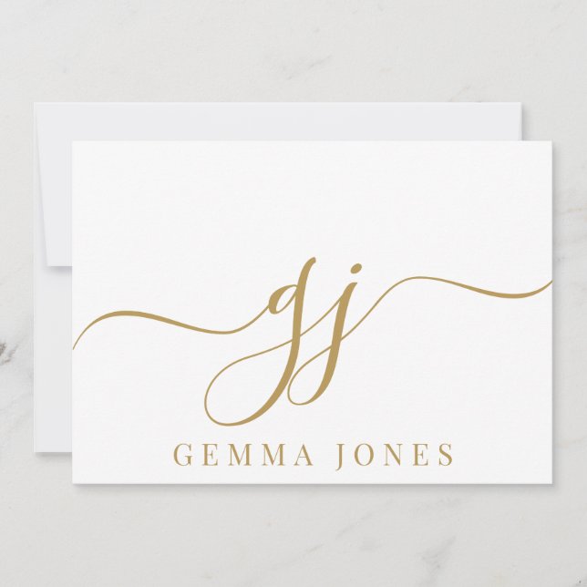 Stilvolle Elegant Script Initial Gold Monogram Mitteilungskarte (Vorderseite)