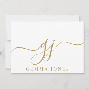 Stilvolle Elegant Script Initial Gold Monogram Mitteilungskarte