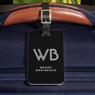 Stilvolle Elegant Two Monogram Initial Black Gepäckanhänger