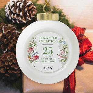 Stilvolle Elegant Vintag Green Floral Jubiläum Keramik Kugel-Ornament