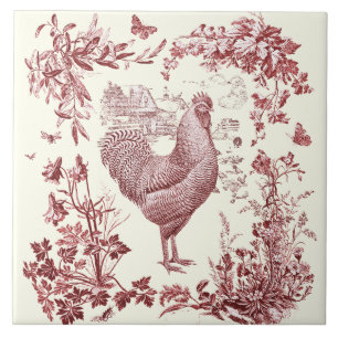Stilvolle Elegant Vintag Rooster Rooster Rote Flor Fliese
