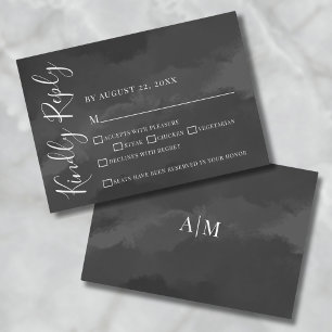 Stilvolle Elegant Watercolor Black Wedding RSVP Ca