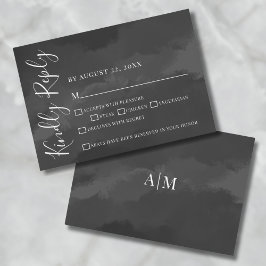 Stilvolle Elegant Watercolor Black Wedding RSVP Ca Karte