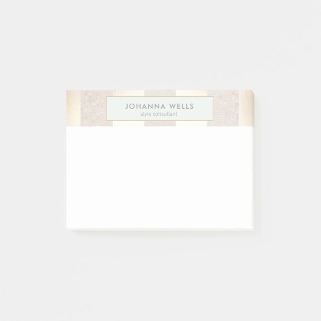 Stilvolle, elegante Beige Linen und Gold gestreift Post-it Klebezettel (Vorderseite)