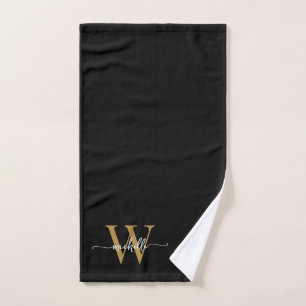 Stilvolle, elegante Script Black Gold Monogram Nam Handtuch