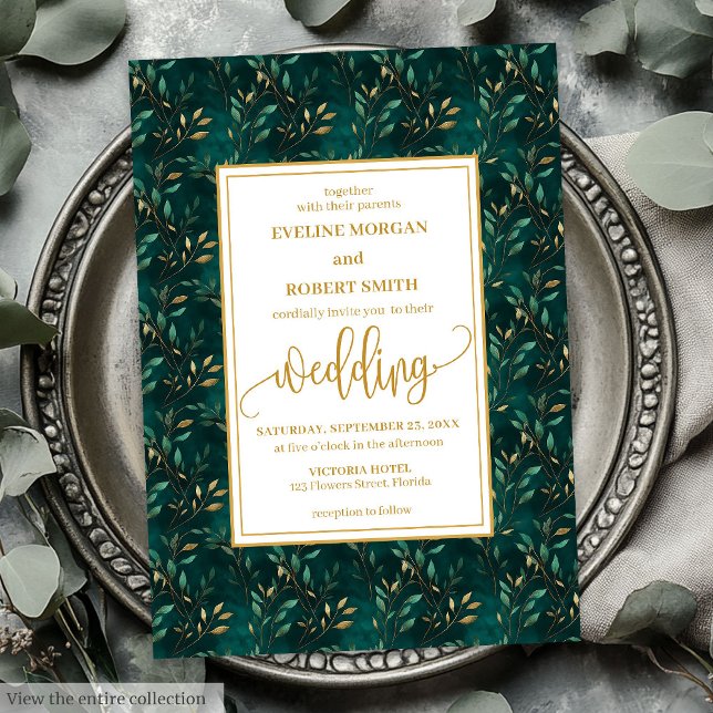 Stilvolle Emerald Gold Eucalyptus Wedding Einladun Einladung (Stylish Emerald Gold Eucalyptus Wedding Invitation)