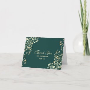 Stilvolle Emerald Green Gold Swirl Wedding Vielen  Dankeskarte