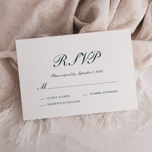 Stilvolle Emerald Green und White Wedding RSVP Karte (Von Creator hochgeladen)