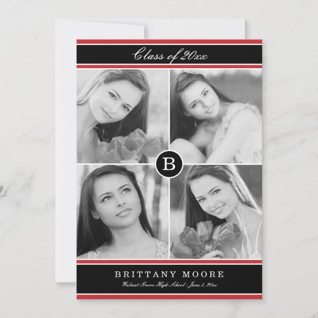 Stilvolle Ersteinladung zum Abschluss - Rot Einladung (Vorderseite)