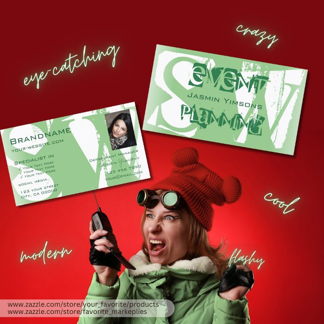 Stilvolle Farbe Grün Weiß mit Foto und Monogramm Visitenkarte (Von Creator hochgeladen)