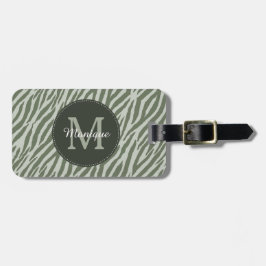 Stilvolle Farbe Grün Zebra Print Monogram und Name Gepäckanhänger