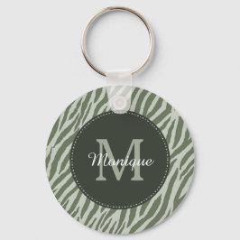 Stilvolle Farbe Grün Zebra Print Monogram und Name Schlüsselanhänger