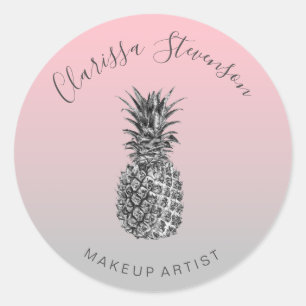 Stilvolle, farbenfrohe Ananas, rosa Make-up Runder Aufkleber