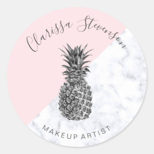Stilvolle, farbenfrohe Ananas, rosa Make-up Runder Aufkleber
