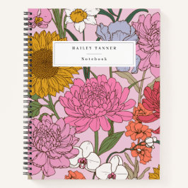Stilvolle farbenfrohe Blume Botanischer Chic Notizbuch