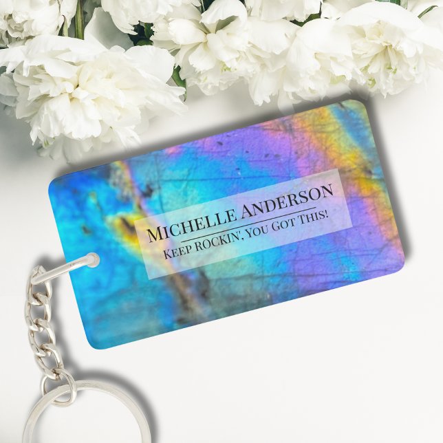 Stilvolle farbenfrohe Marmorplatte Stone Moderner  Schlüsselanhänger (Stylish Colorful Labradorite Crystal Stone Name Keychain)