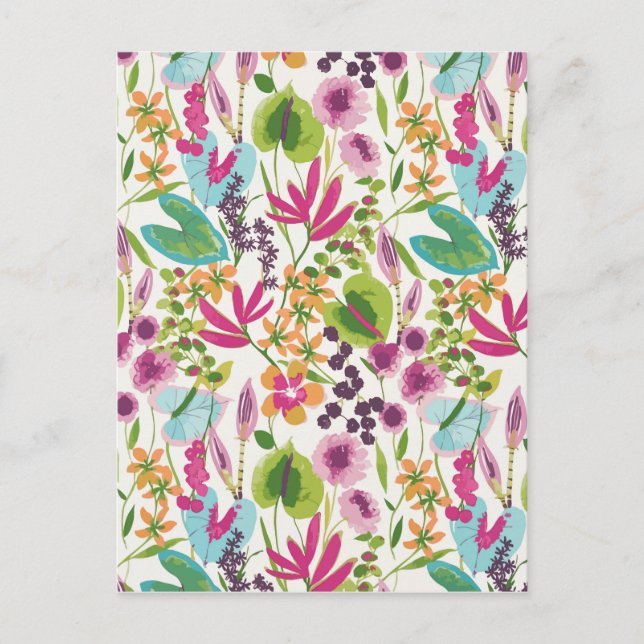 Stilvolle farbenfrohe Sommer-Tropenblumenmuster Postkarte (Vorderseite)