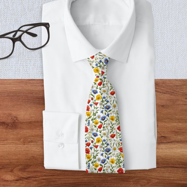 Stilvolle, farbenfrohe Wildblume-Muster Elegant Krawatte (A stylish and elegant tie with pattern of summer wildflowers in bright colors)