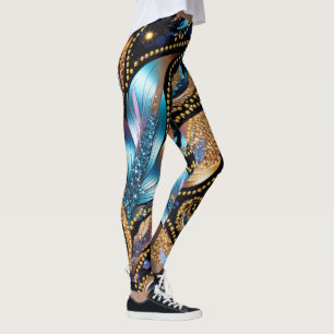 Stilvolle Federn Beautify with Golden Beads Leggings