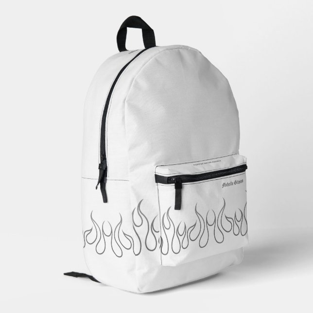 Stilvolle Feuerflamme Weiß Dunkelgrau Elegant Bedruckter Rucksack (Rückseitige Ecke links)